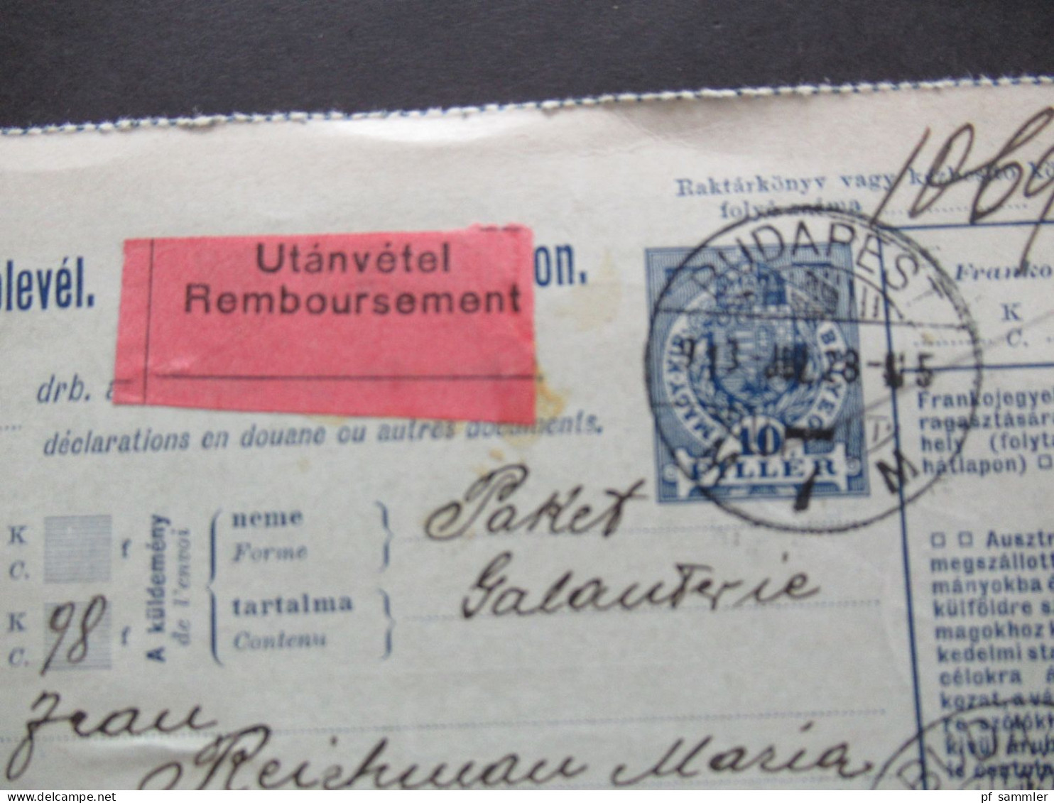 Ungarn 1913 4x Paketkarte Ab Budapest Nach Stubnya Fürdo Mit Vielen Stempeln Und Vermerken!! - Briefe U. Dokumente