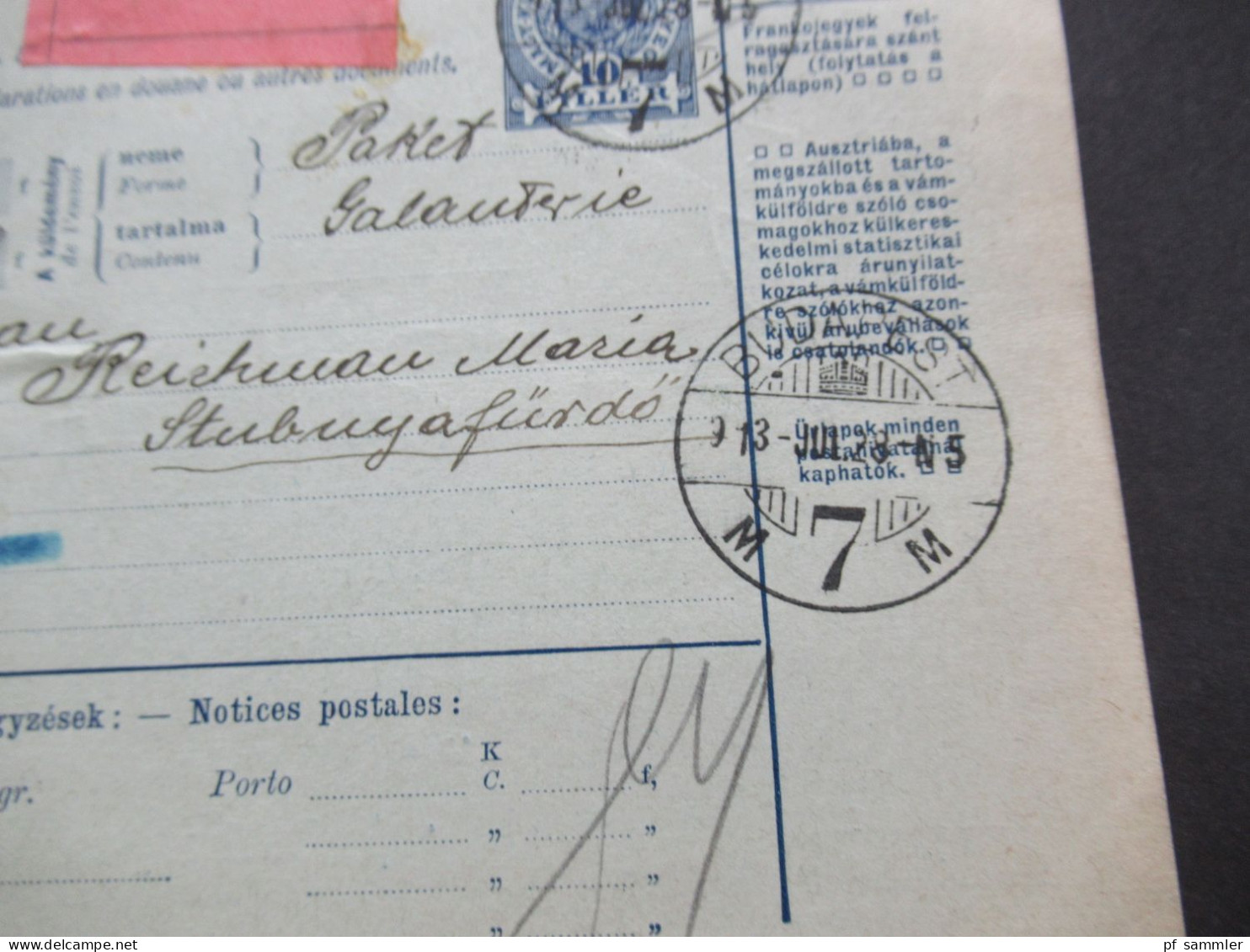 Ungarn 1913 4x Paketkarte Ab Budapest Nach Stubnya Fürdo Mit Vielen Stempeln Und Vermerken!! - Covers & Documents