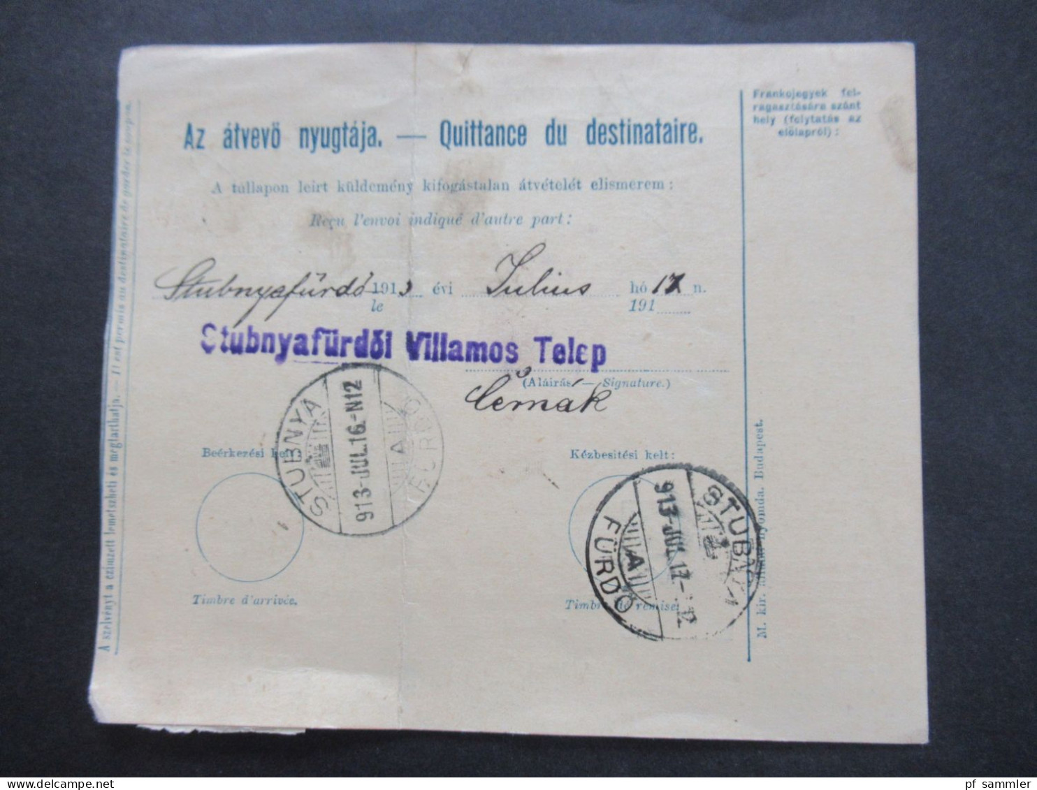 Ungarn 1913 4x Paketkarte ab Budapest nach Stubnya Fürdo mit vielen Stempeln und Vermerken!!