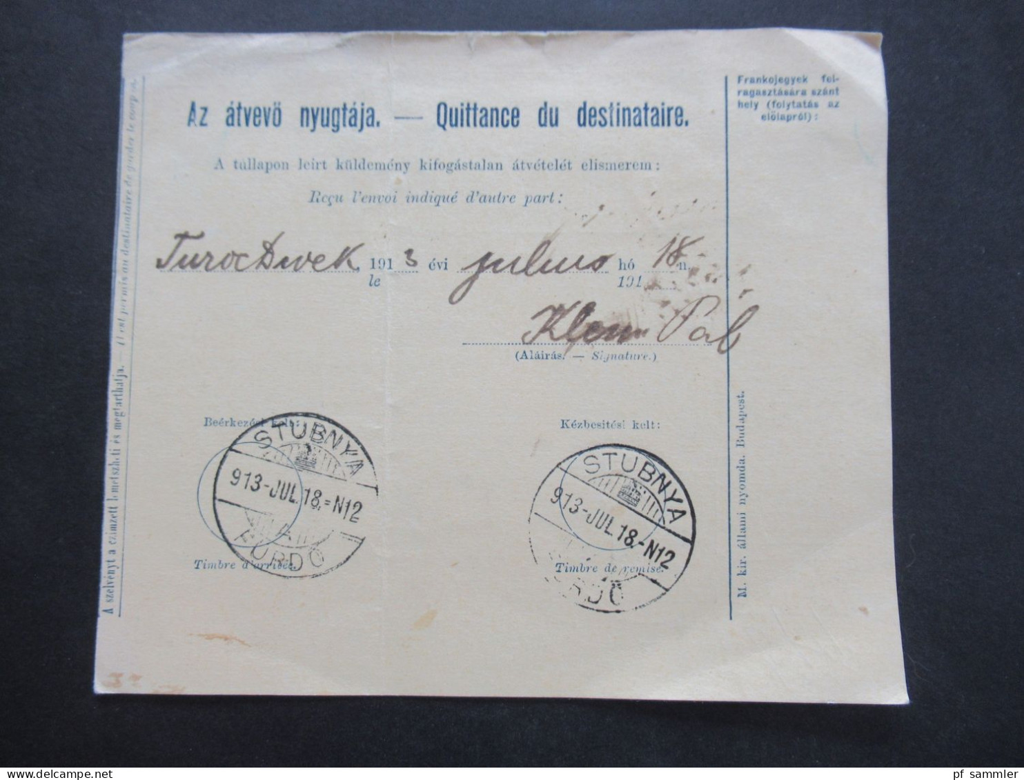 Ungarn 1913 4x Paketkarte ab Budapest nach Stubnya Fürdo mit vielen Stempeln und Vermerken!!