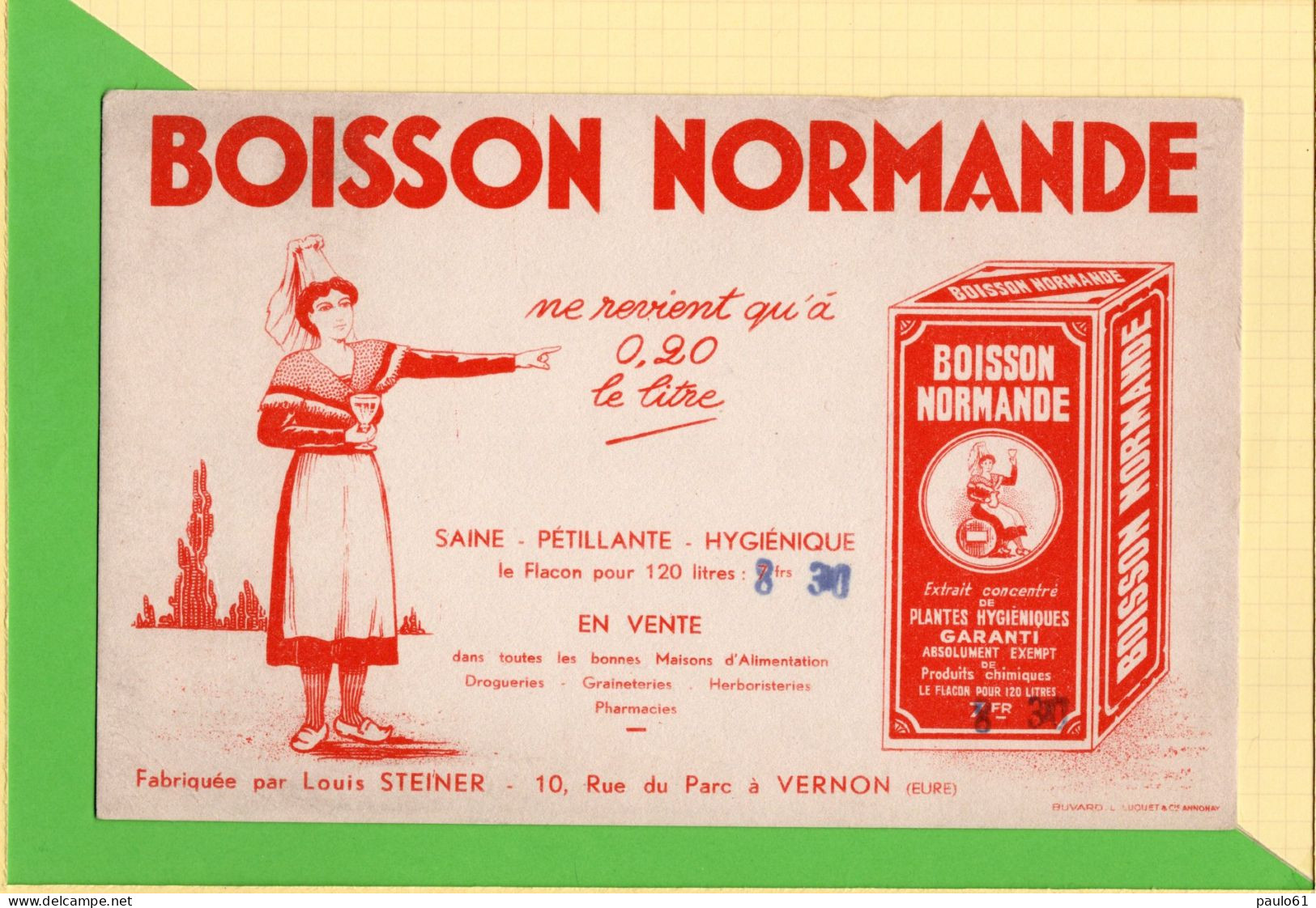 Buvard & Blotting Paper : Boisson NORMANDE  VERNON ( Eure) - Softdrinks