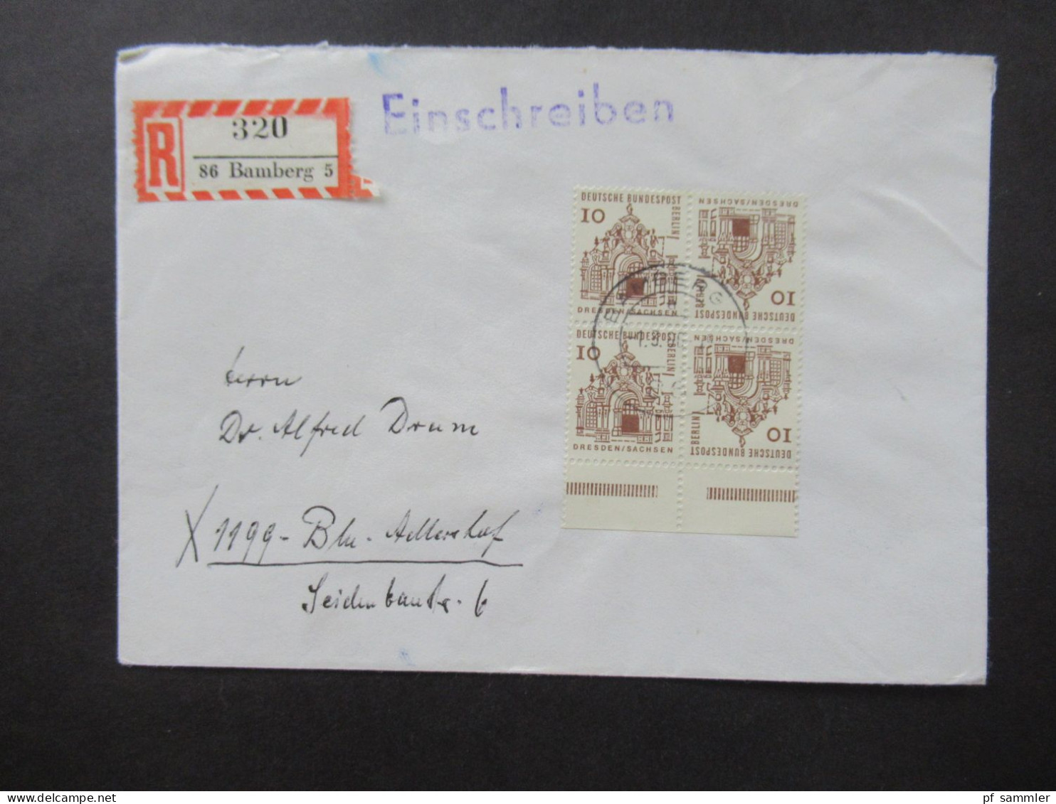 Berlin Freimarken Deutsche Bauwerke Mi.Nr.242 Zusamendrucke Aus MHB / ZD K4 (Kehrdruck) 4 Belege Einschreiben Bamberg - Storia Postale