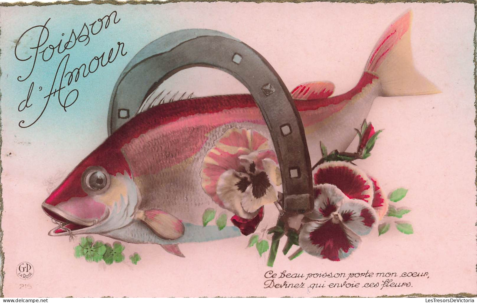 CPA - Poisson D'Amour - Fleur - Fer à Cheval - Poisson - 1913 - Editeur GD La Rose - Carte Postale Ancienne - Vissen & Schaaldieren