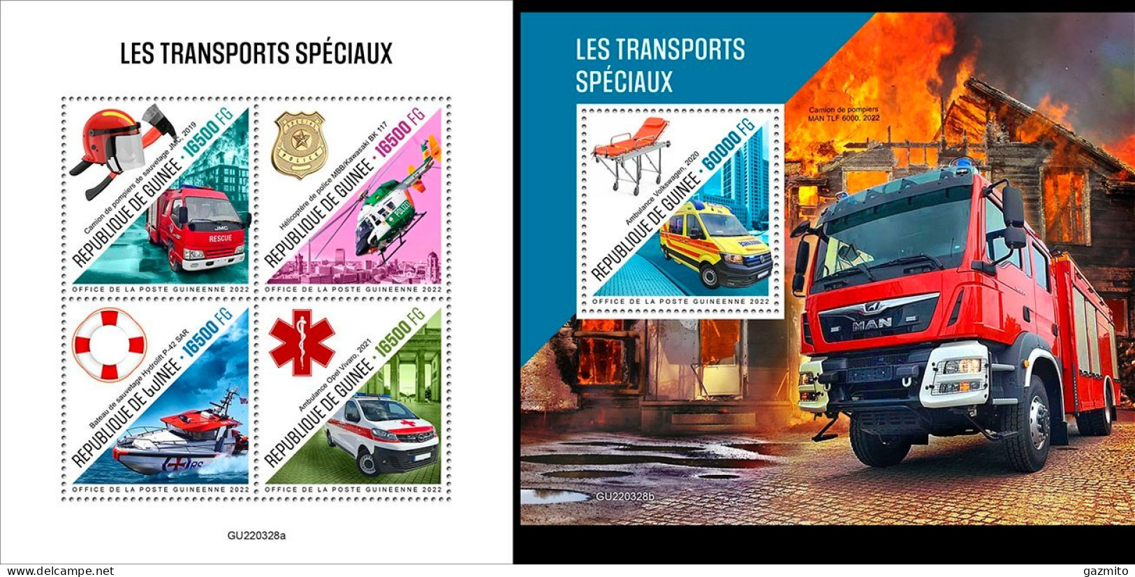 Guinea 2022, Transport, Fire Engines, Ambulance, 4val In BF+BF - First Aid