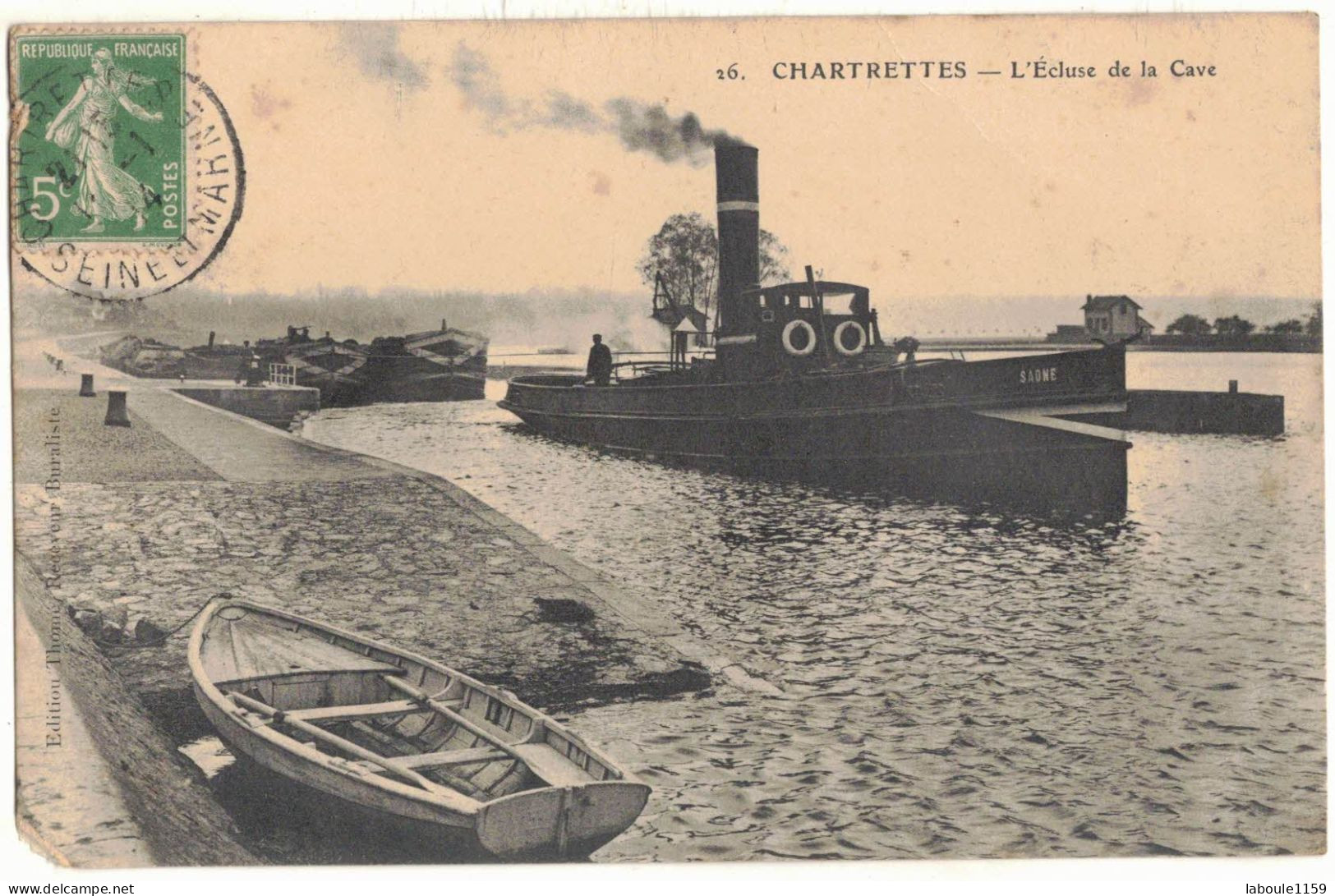 TRANSPORTS BATEAUX REMORQUEUR A VAPEUR BARQUE ET PENICHES A CHARTRETTE ECLUSE DE LA CAVE - CIRCULEE AUDE - Tugboats