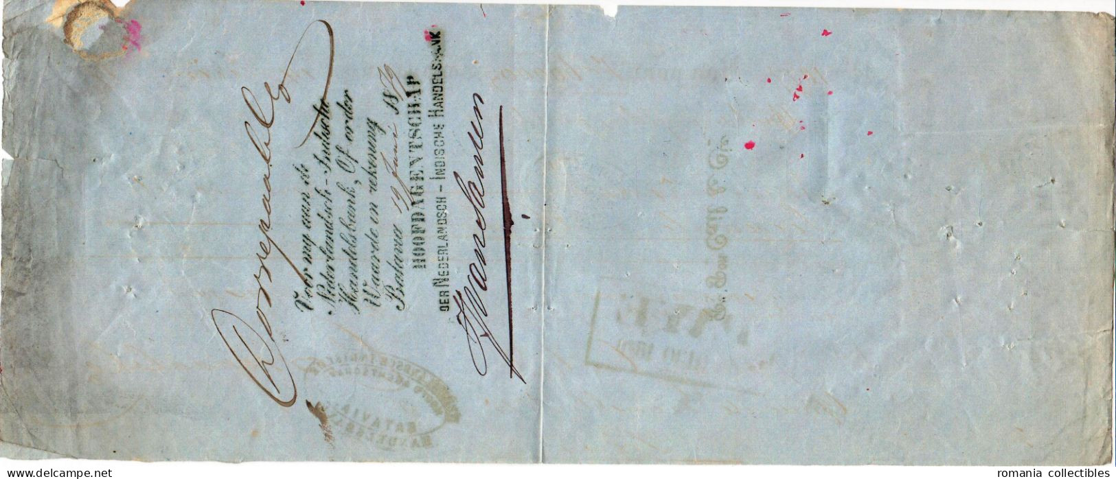 Netherlands East Indies, 1879, Vintage Cheque Order / Promissory Note - Samarang - Revenue Fiscal Stamps / Cinderellas - Chèques & Chèques De Voyage