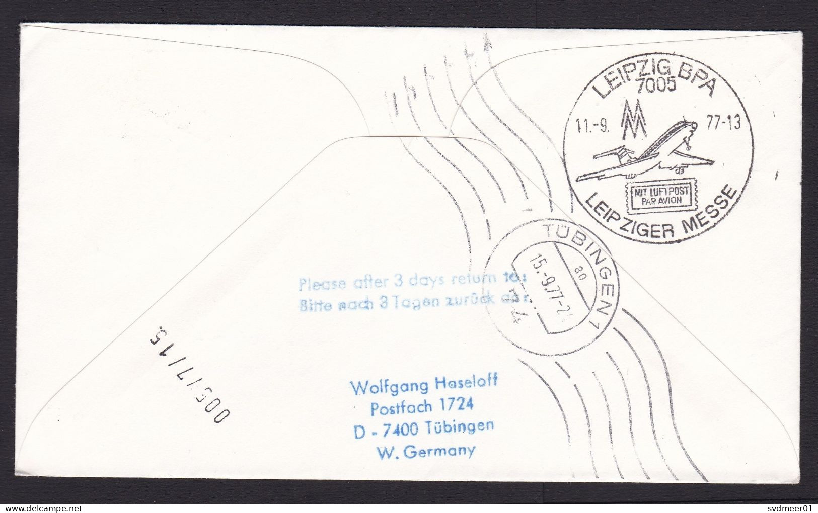 Finland: Special Flight Cover To Germany, 1977, 1 Stamp, UPU, Finnair, Returned, Retour Cancel, Aviation (traces Of Use) - Storia Postale