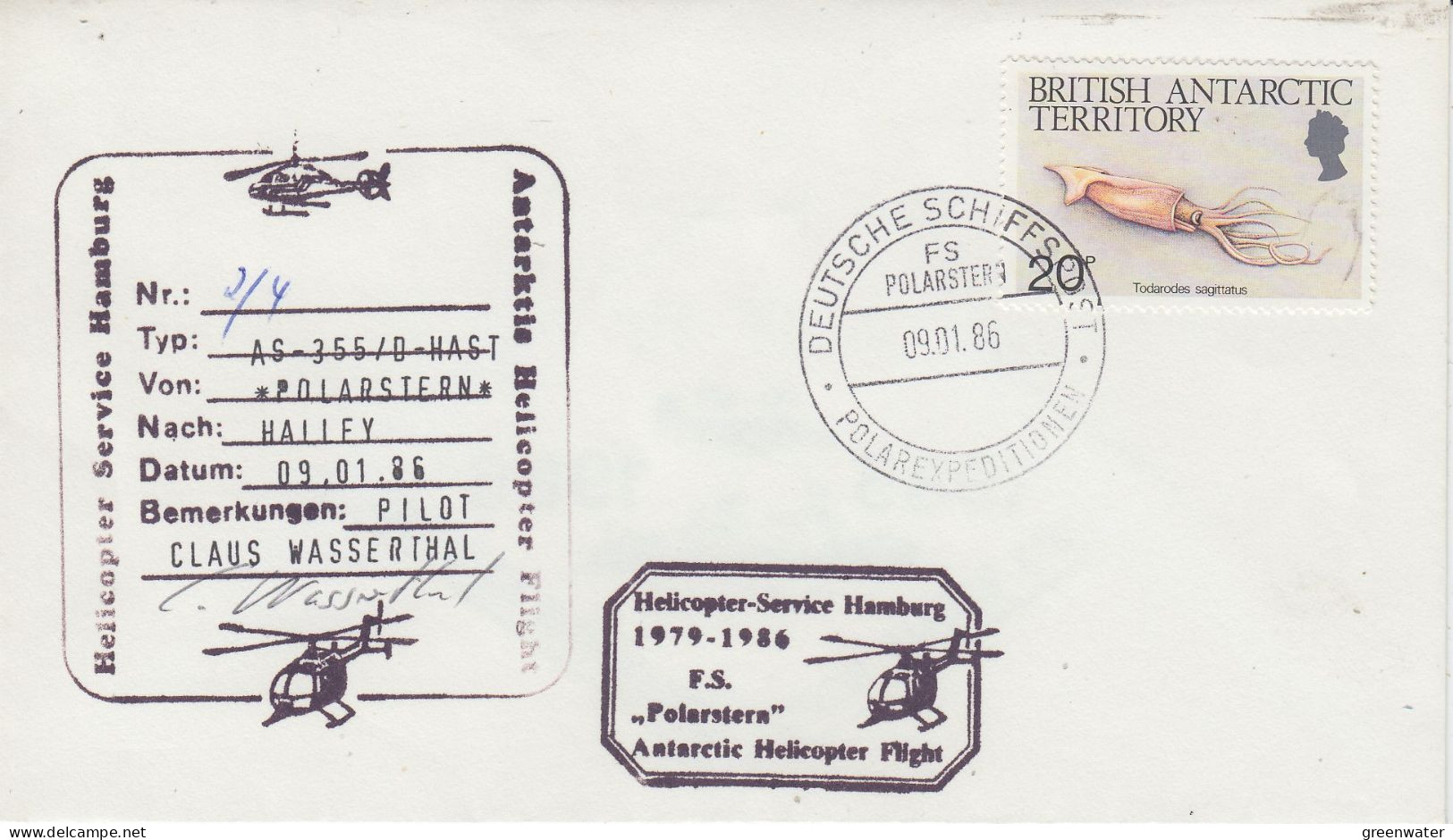 British  Antarctic Territory (BAT) Heli Flight From Polarstern To Halley 9.01.1986 Ca Polarstern 09.01.1986 (ST167B) - Polar Flights