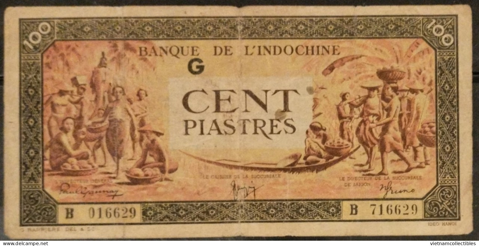 French Indochina Indo China Indochine Laos Vietnam Cambodia 100 Piastres VF Banknote Note 1942-45 - Pick # 73 / 2 Photos - Indochina