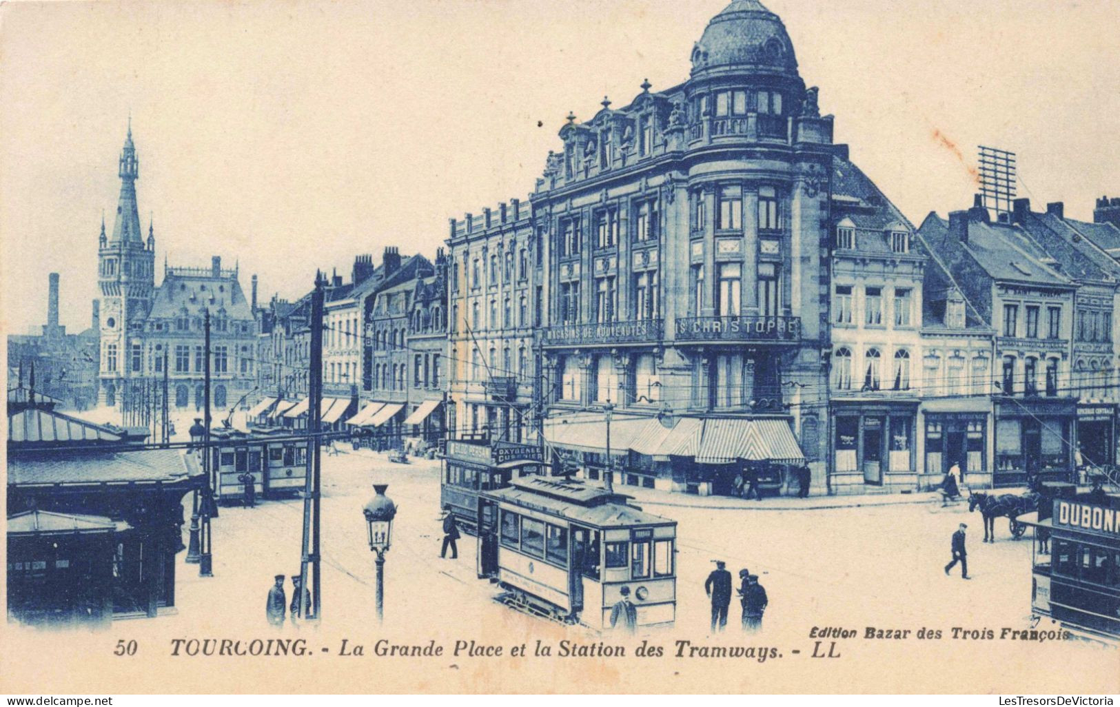 FRANCE - Tourcoing - La Grande Place Et La Station Des Tramways - Edit Bazar Des Trois François - Carte Postale Ancienne - Tourcoing