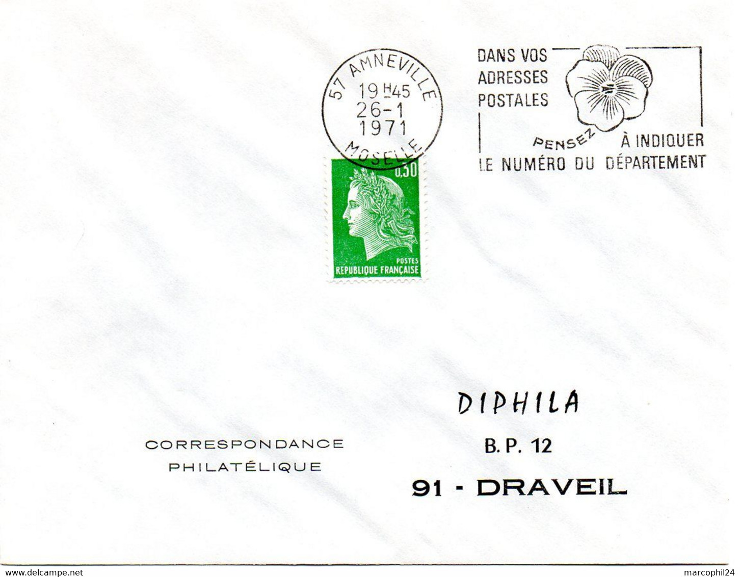 MOSELLE  - Dépt N° 57 = AMNEVILLE 1971 = FLAMME à DROITE = SECAP Multiple ' PENSEZ à INDIQUER ' = Pensée N° 2 - Codice Postale