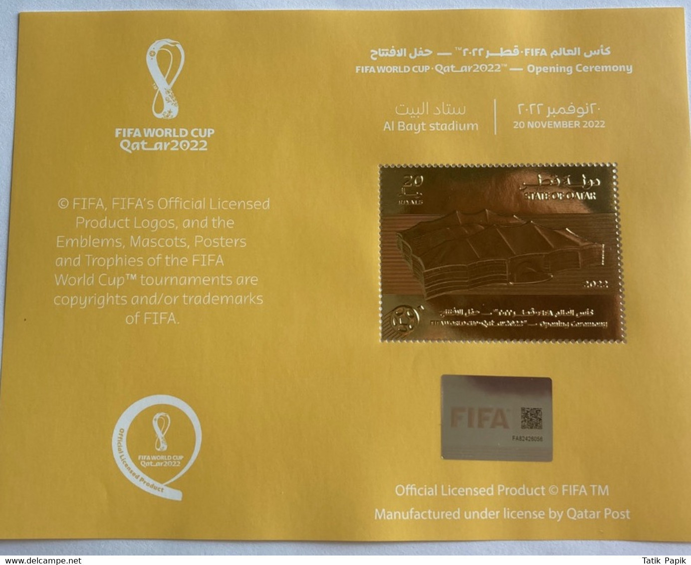 2022 Qatar FIFA World Cup Opening Ceremony Gold Stamp Bloc Football Calcio Soccer Stamp With Hologram  & QR Code - 2022 – Qatar