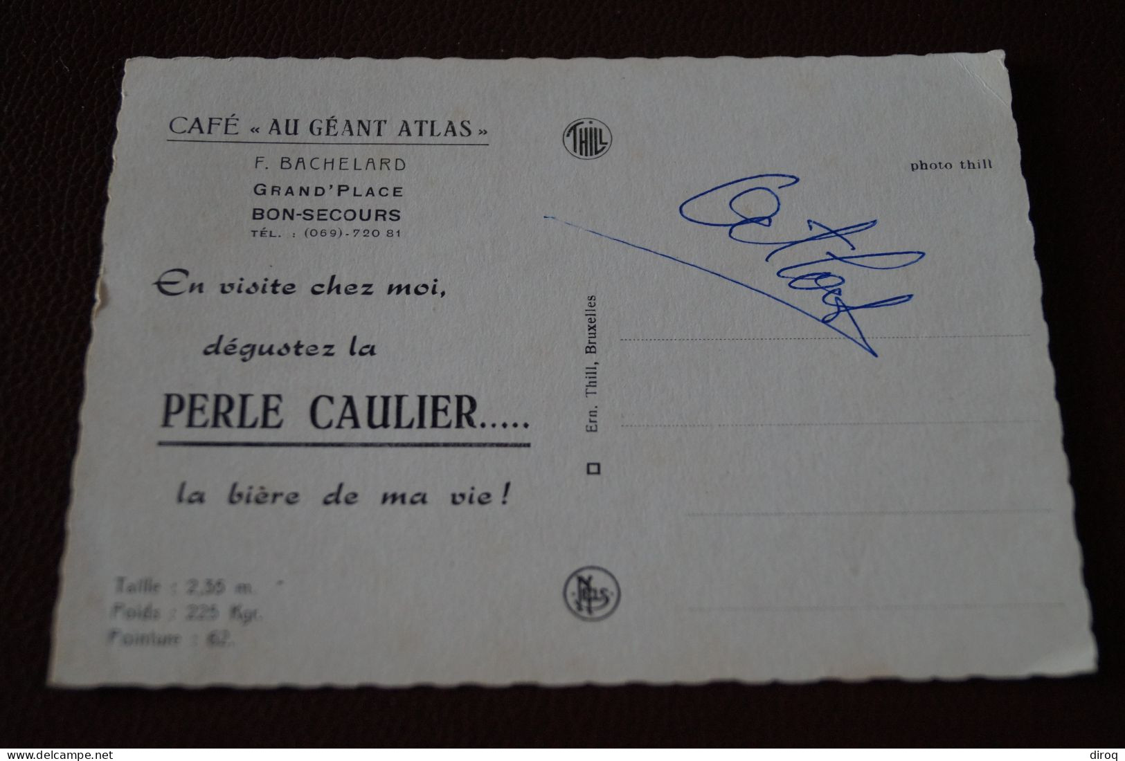 BON-SECOURS,CAFE LE GEANT ATLAS Avec AUTOGRAPHE.,belle Carte Ancienne Pour Collection - Peruwelz