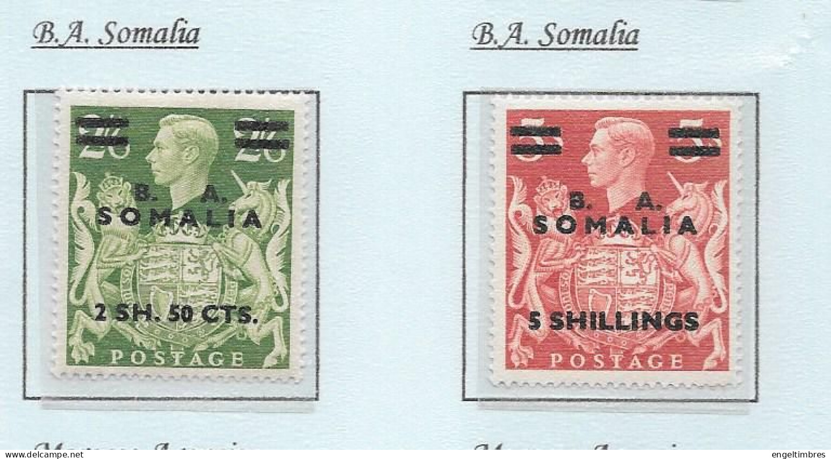 GB George Vl -   "ARMS"  B.  A. SOMALIA -  High Values (2)  MINT HINGED  - See Scans - Unused Stamps