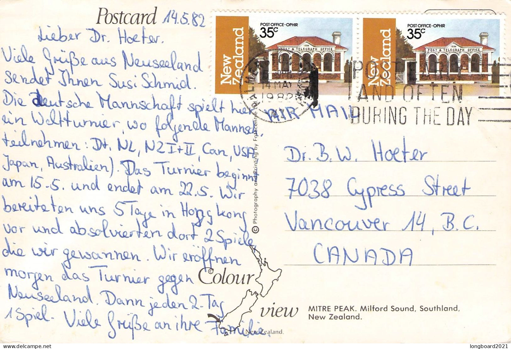 NEW ZEALAND - PICTURE POSTCARD 1982 - VANCOUVER/CA / *188 - Cartas & Documentos