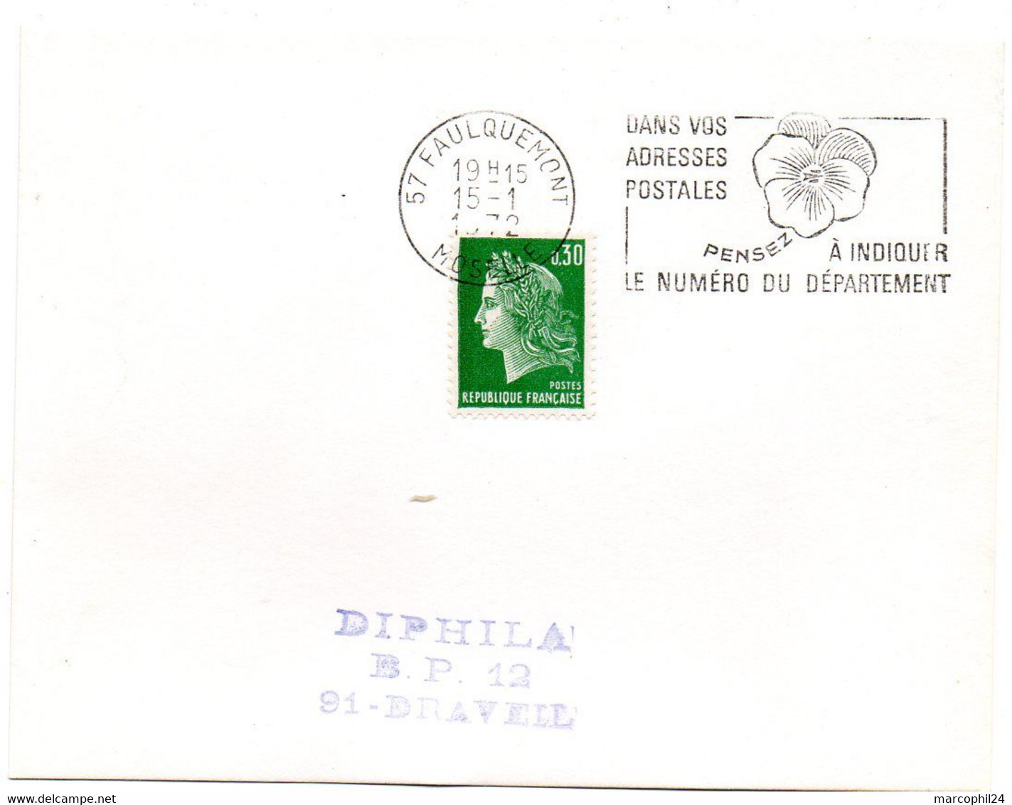 MOSELLE  - Dépt N° 57 = FAULQUEMONT 1972 = FLAMME à DROITE = SECAP Multiple ' PENSEZ à INDIQUER ' = Pensée N° 2 - Code Postal