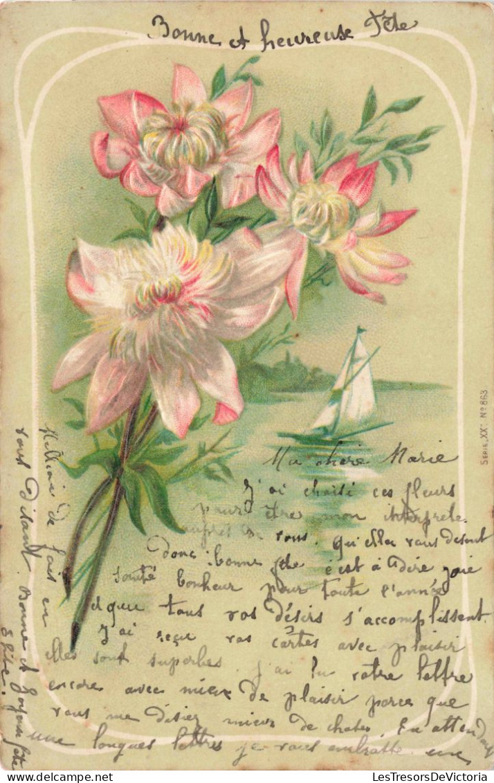 CPA - Fleur Et Voilier - Carte De Vœux - Plage - Colorisé - Carte Postale Ancienne - Blumen