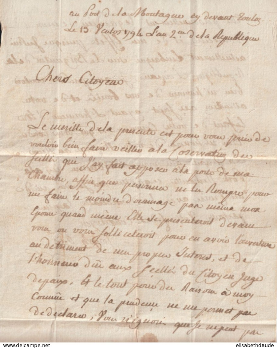 1793 AN 2 - ARMEE D'ITALIE 2° DIV. / VAR - LETTRE De PORT LA MONTAGNE (TOULON) !! SUP ! IND 18 => MARTIGUES - Marques D'armée (avant 1900)