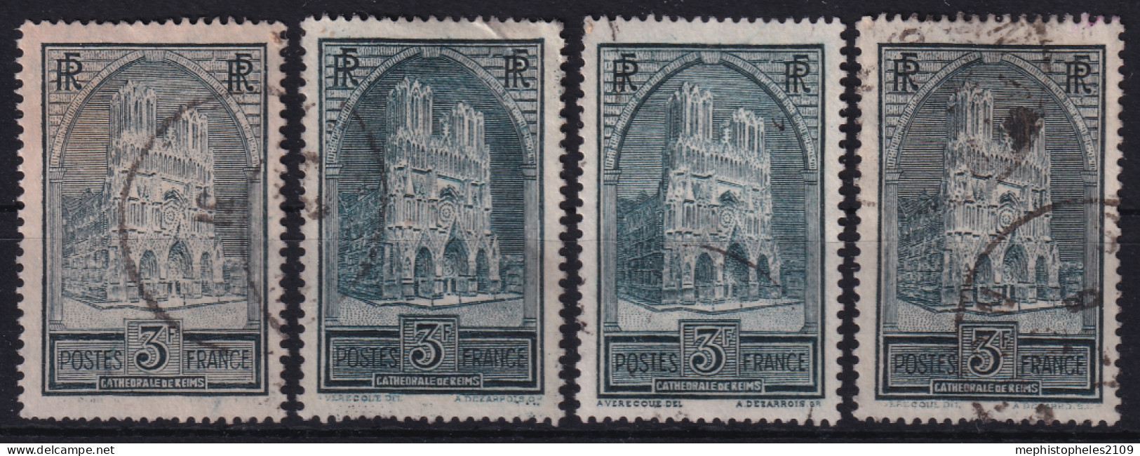 FRANCE 1929/31 - Canceled - YT 259, 259a, 259b, 259c - Cathédrale De REims - Type I-IV - Oblitérés