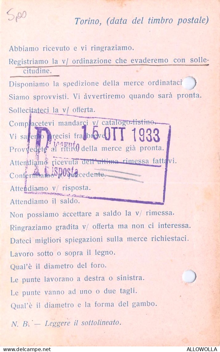 21210 " FRE' LUIGI-TORINO " CONFERMA D'ORDINE-VERA FOTO -CART. POST. SPEDITA1933 - Marchands