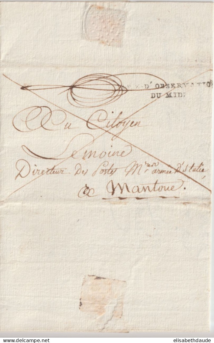 1800 (AN9) - ARMEE D'OBSERVATION DU MIDI - LETTRE De SIENNE ! RARE IND 24 => MANTOUE - SIGNATURE FRANC-MACON - Armeestempel (vor 1900)