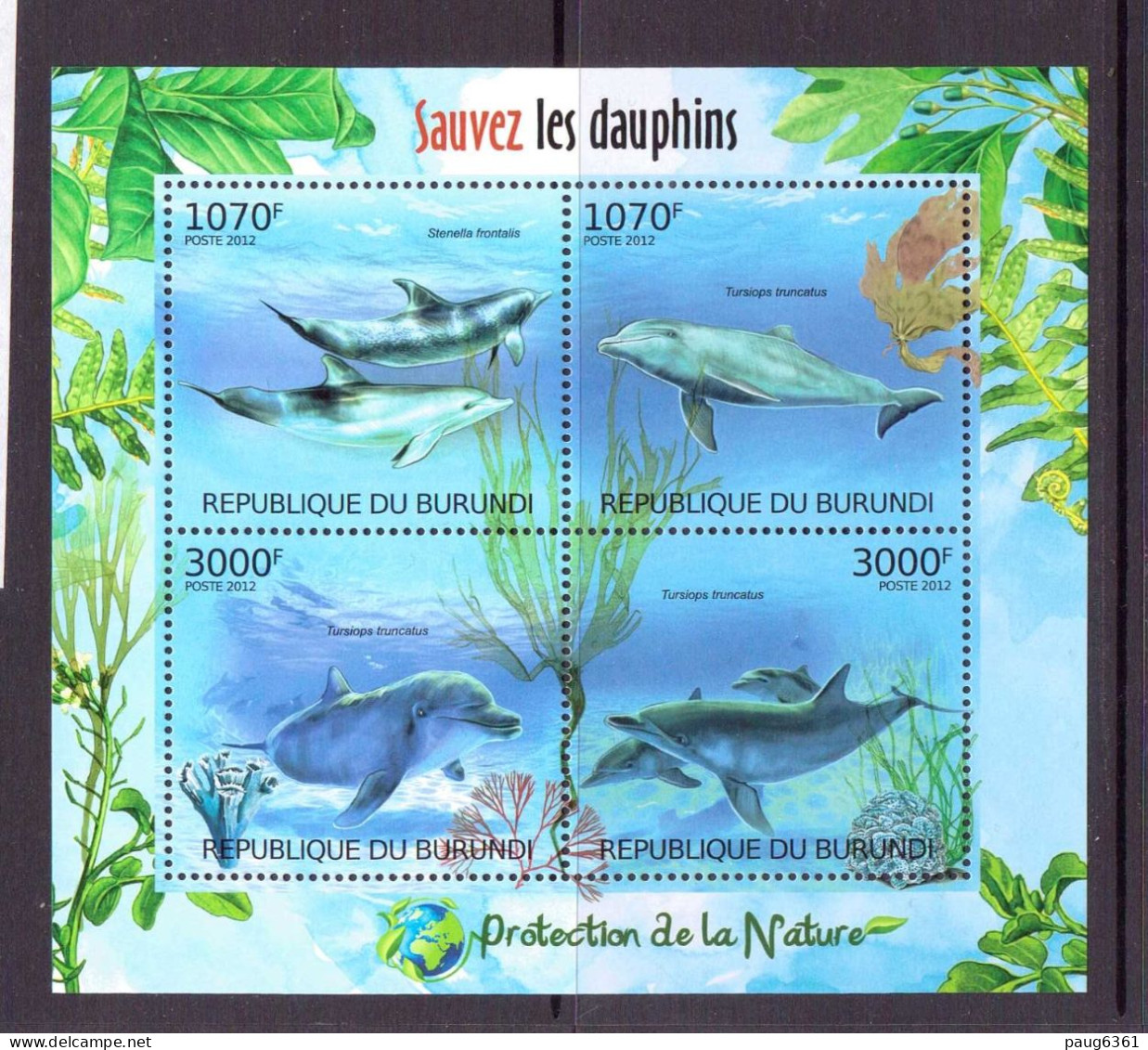 BURUNDI 2012 PROTECTION DE LA NATURE-DAUPHINS  YVERT N°1556/59 NEUF MNH** - Dauphins