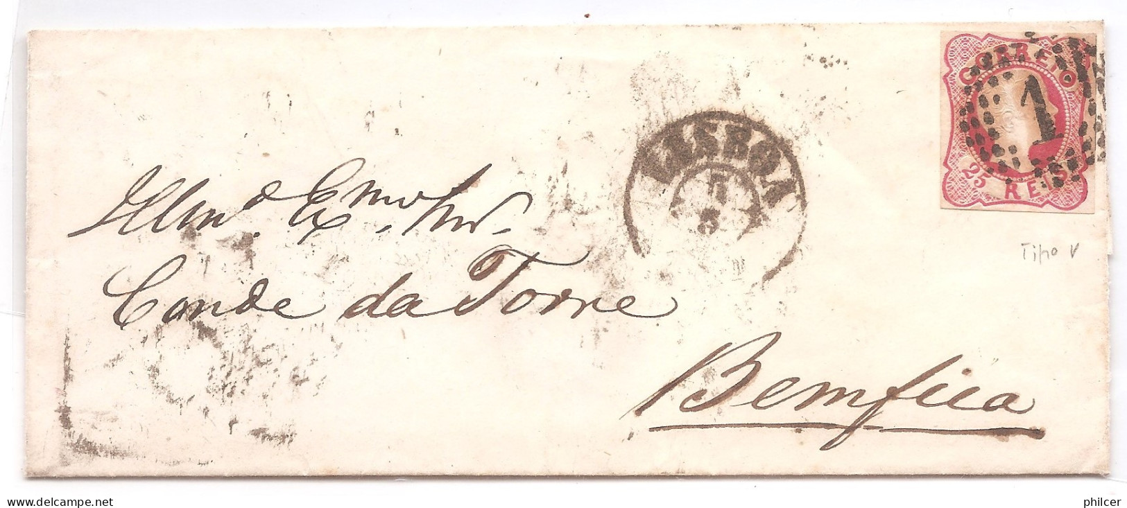 Portugal, 1860, # 13b, Tipo V Para Benfica - Cartas & Documentos