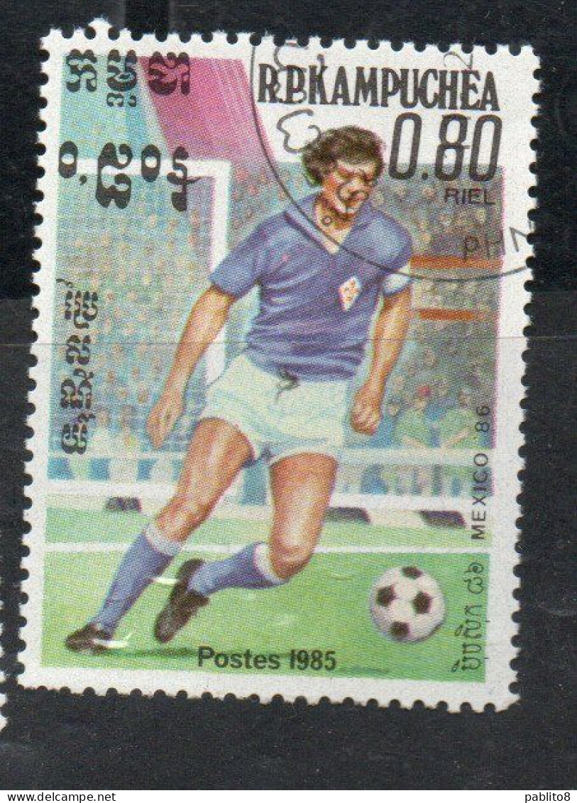 CAMBODIA KAMPUCHEA CAMBOGIA 1985 WORLD CUP SOCCER 1986 CHAMPIONSHIPS MEXICO PLAYERS 80c USED USATO OBLITERE' - Kampuchea