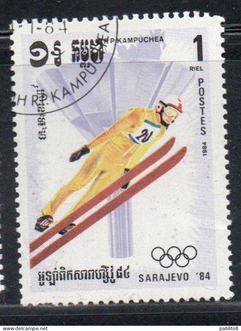 CAMBODIA KAMPUCHEA CAMBOGIA 1984 WINTER OLYMPIC GAMES SARAJEVO SKII JUMPING 1r USED USATO OBLITERE' - Kampuchea