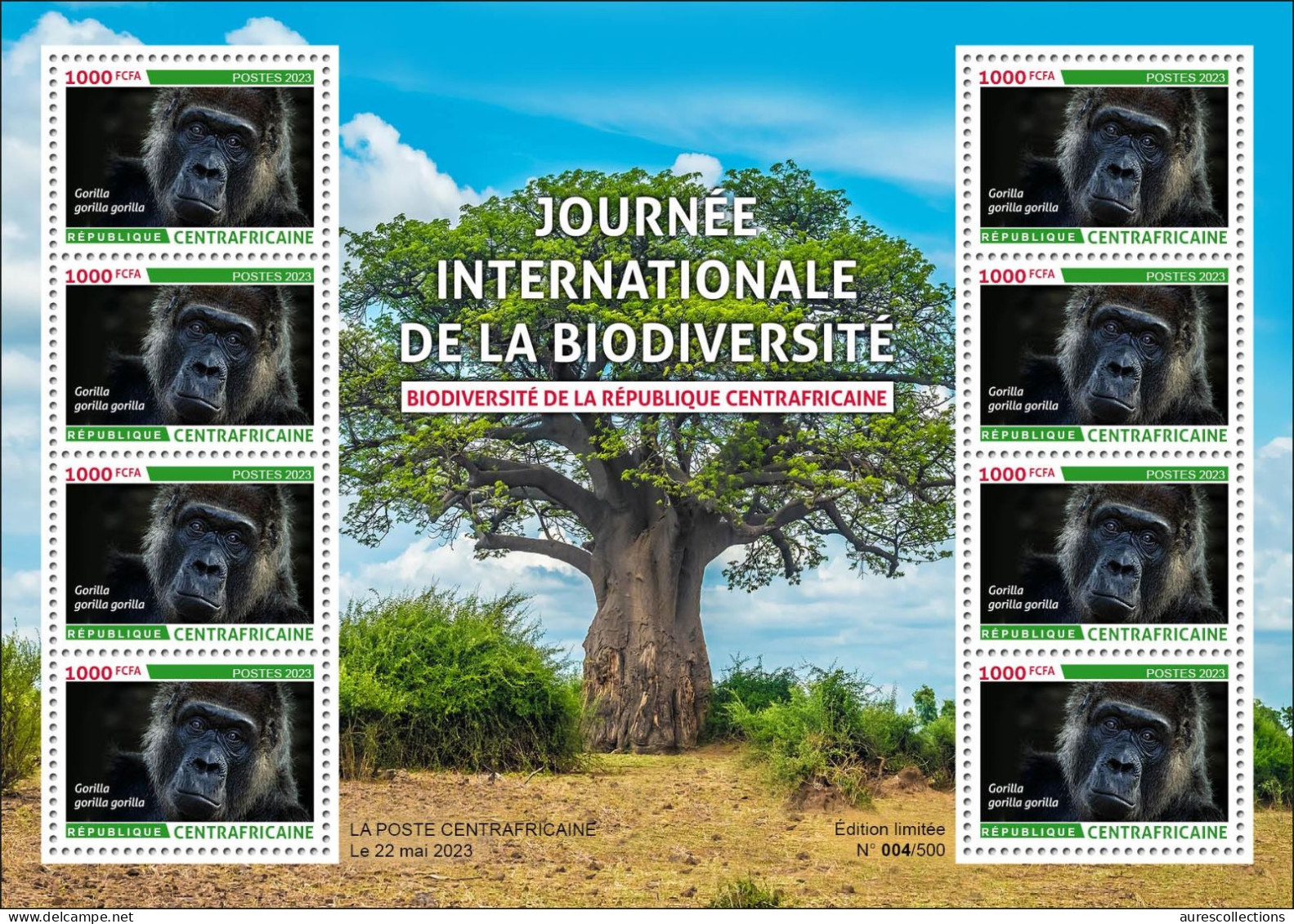 CENTRAL AFRICAN CENTRAFRICAINE 2023 - SHEET 8V - GORILLAS GORILLA GORILLE GORILLES APES MONKEYS - BIODIVERSITY - MNH - Gorillas