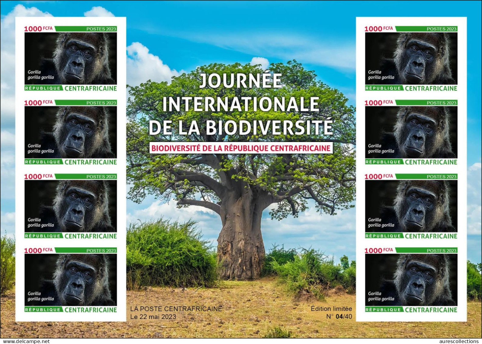 CENTRAL AFRICAN CENTRAFRICAINE 2023 - IMPERF SHEET 8V - GORILLAS GORILLA GORILLE GORILLES APES - BIODIVERSITY MNH - Gorilas