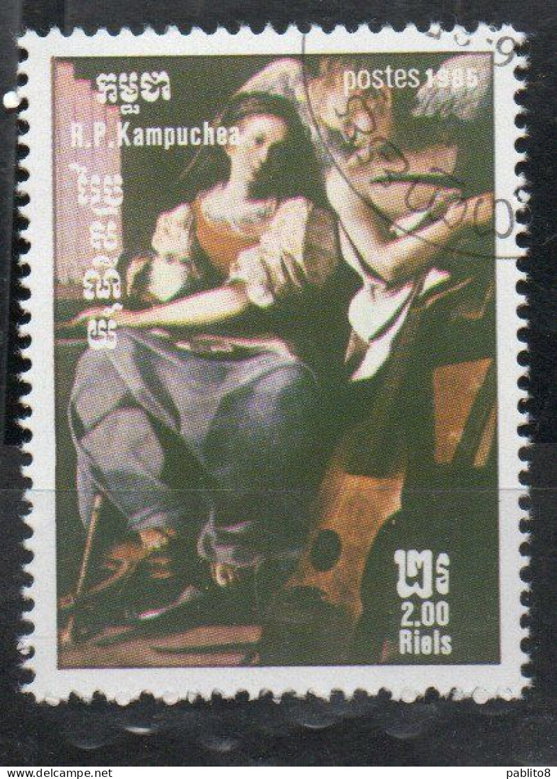 CAMBODIA KAMPUCHEA CAMBOGIA 1985 INTERNATIONAL MUSIC YEAR ST. CECILIA BY SCHEDONI 2r USED USATO OBLITERE' - Kampuchea