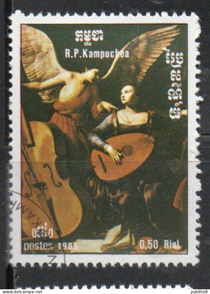 CAMBODIA KAMPUCHEA CAMBOGIA 1985 INTERNATIONAL MUSIC YEAR ST. CECILIA AND THE ANGEL 50c USED USATO OBLITERE' - Kampuchea