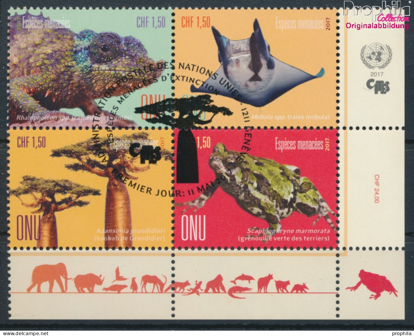 UNO - Genf 1004-1007 Viererblock (kompl.Ausg.) Gestempelt 2017 Gefährdete Arten (10054795 - Used Stamps