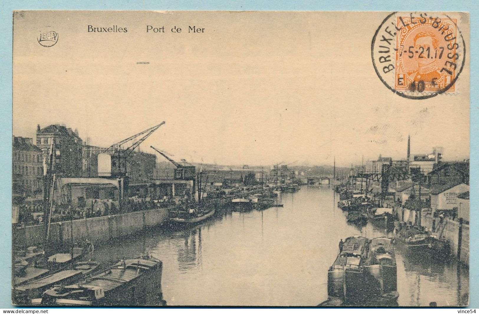 BRUXELLES - Port De Mer -  Circulé 1921 - Péniches Binnenschiffe - Navegación - Puerto