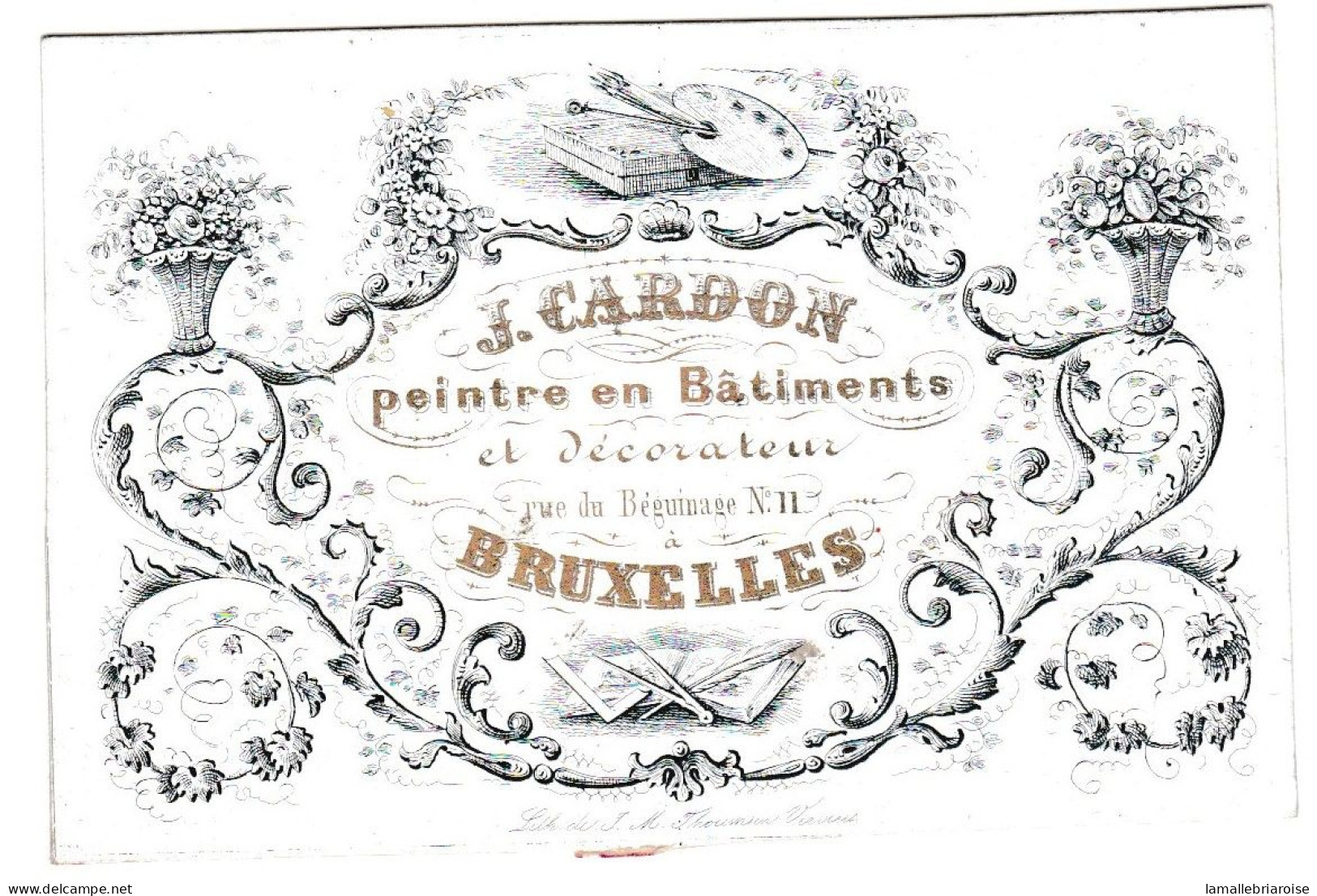 Belgique, Carte Porcelaine, J. Cardon, Peintre En Batiments Et Décorateur, Bruxelles, Dim:93x63mm - Porzellan