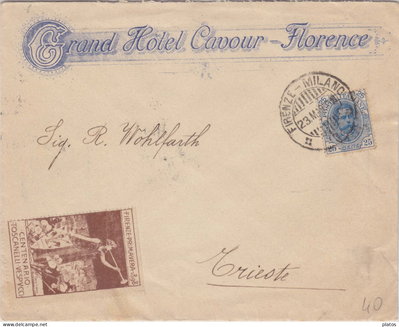 IS - Amb. Firenze - Milano Su Cent. 25 Umberto L° - Chiudilettera Firenze Primavera Centenario Toscanelli - Vespucci - Postage Due