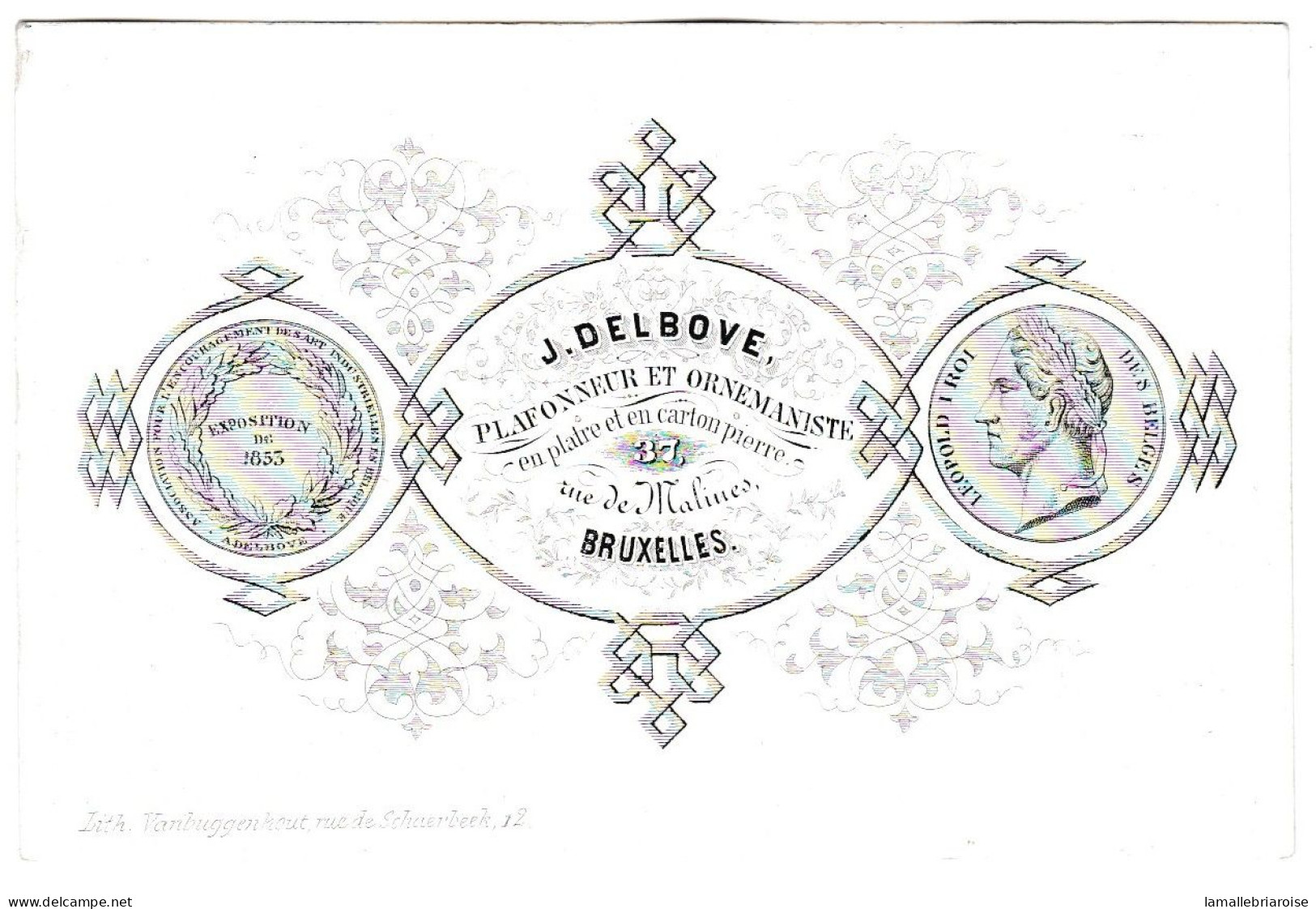 Belgique, Carte Porcelaine, J. Delbove, Plafonneur Et Ornemantiste, Bruxelles, Dim:104x68mm - Cartes Porcelaine