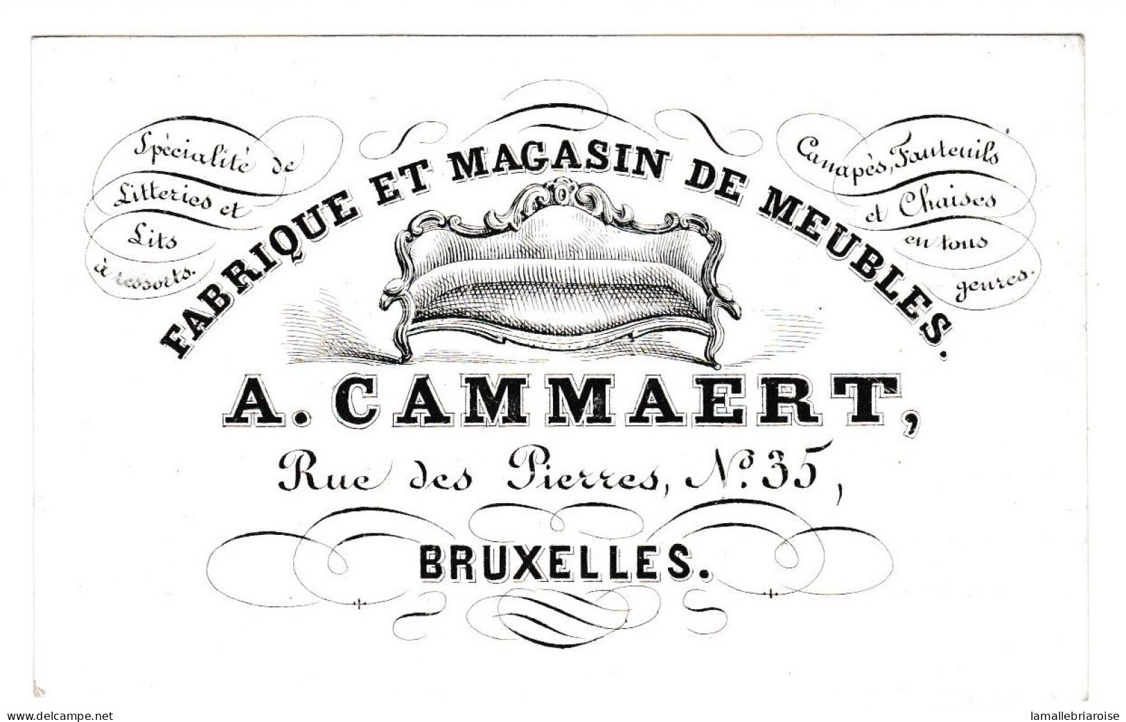 Belgique, Carte Porcelaine, A. Cammaert, Fabrique Et Magasin De Meubles, Bruxelles, Dim:98x62mm - Porcelaine