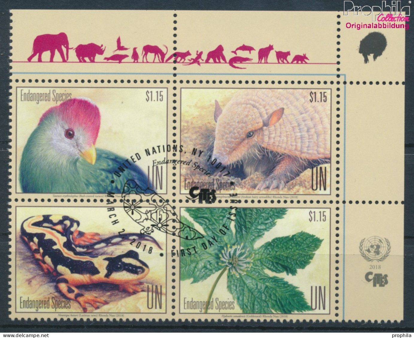 UNO - New York 1653-1656 Viererblock (kompl.Ausg.) Gestempelt 2018 Gefährdete Arten (10115322 - Used Stamps