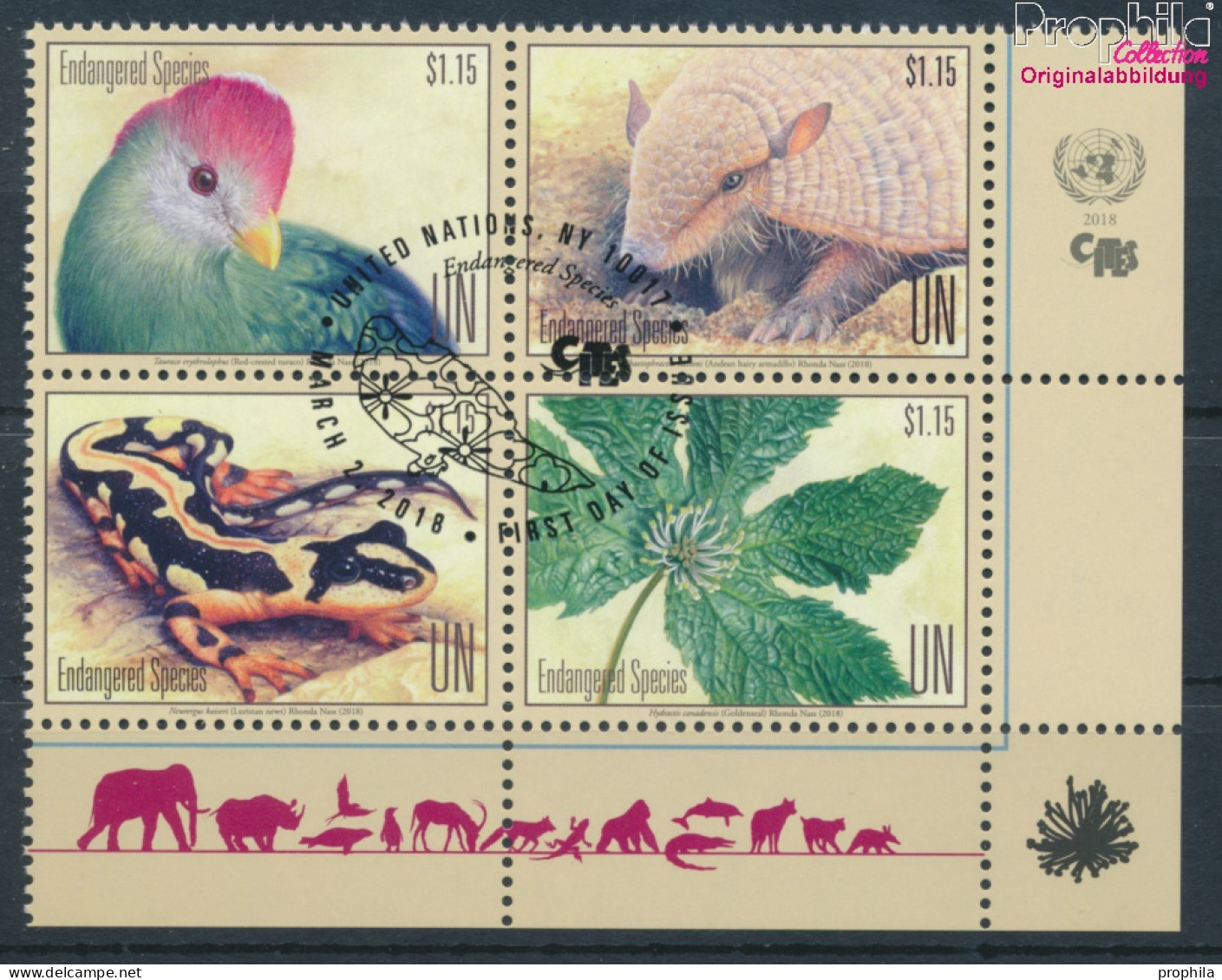 UNO - New York 1653-1656 Viererblock (kompl.Ausg.) Gestempelt 2018 Gefährdete Arten (10115323 - Used Stamps