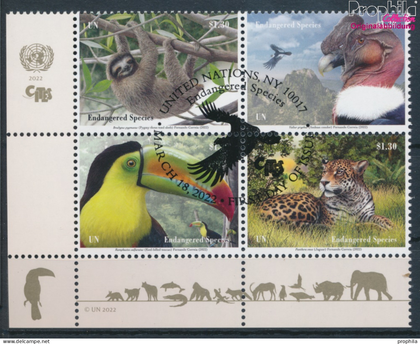 UNO - New York 1847-1850 Viererblock (kompl.Ausg.) Gestempelt 2022 Gefährdete Arten (10115298 - Used Stamps