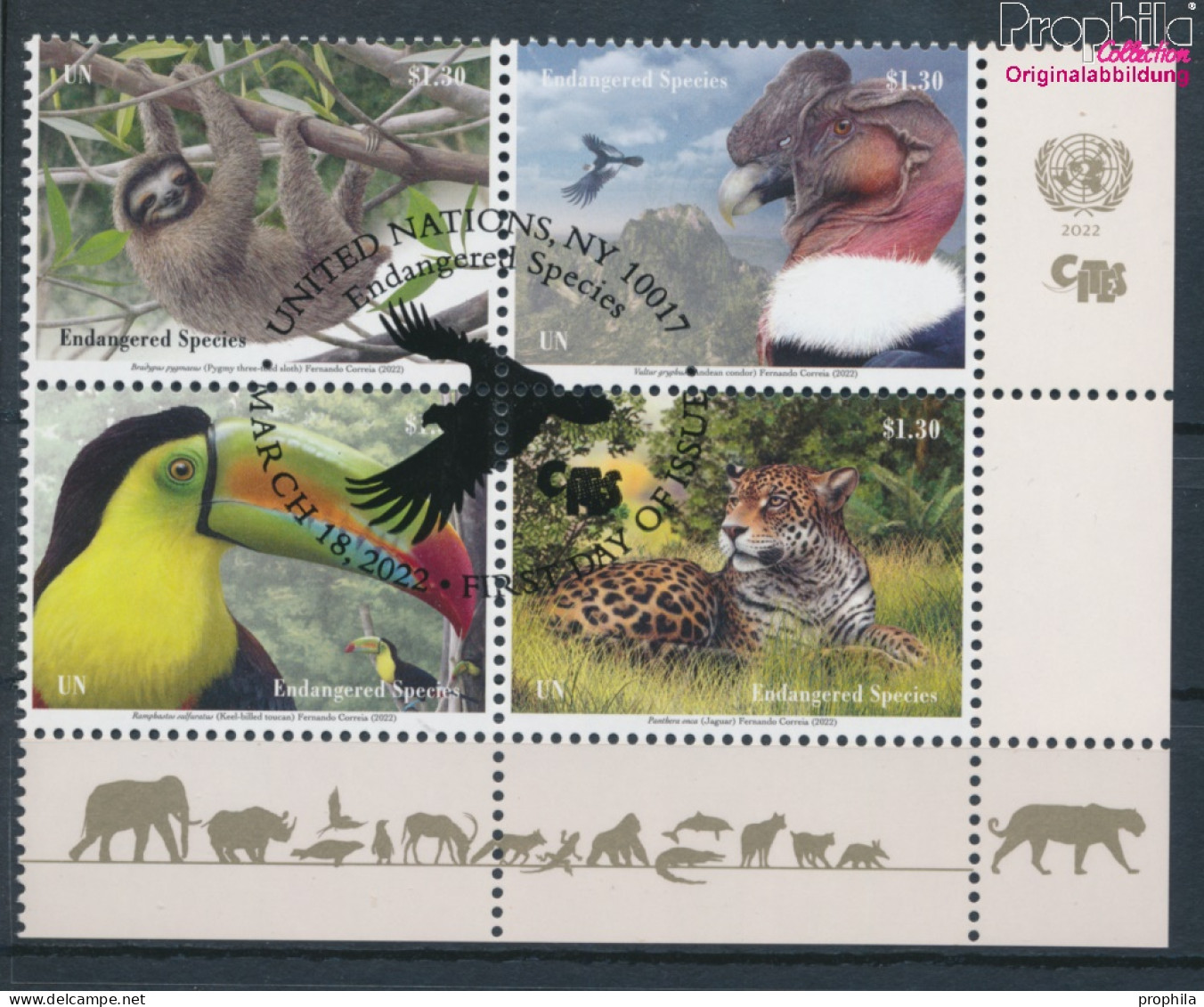 UNO - New York 1847-1850 Viererblock (kompl.Ausg.) Gestempelt 2022 Gefährdete Arten (10115299 - Used Stamps
