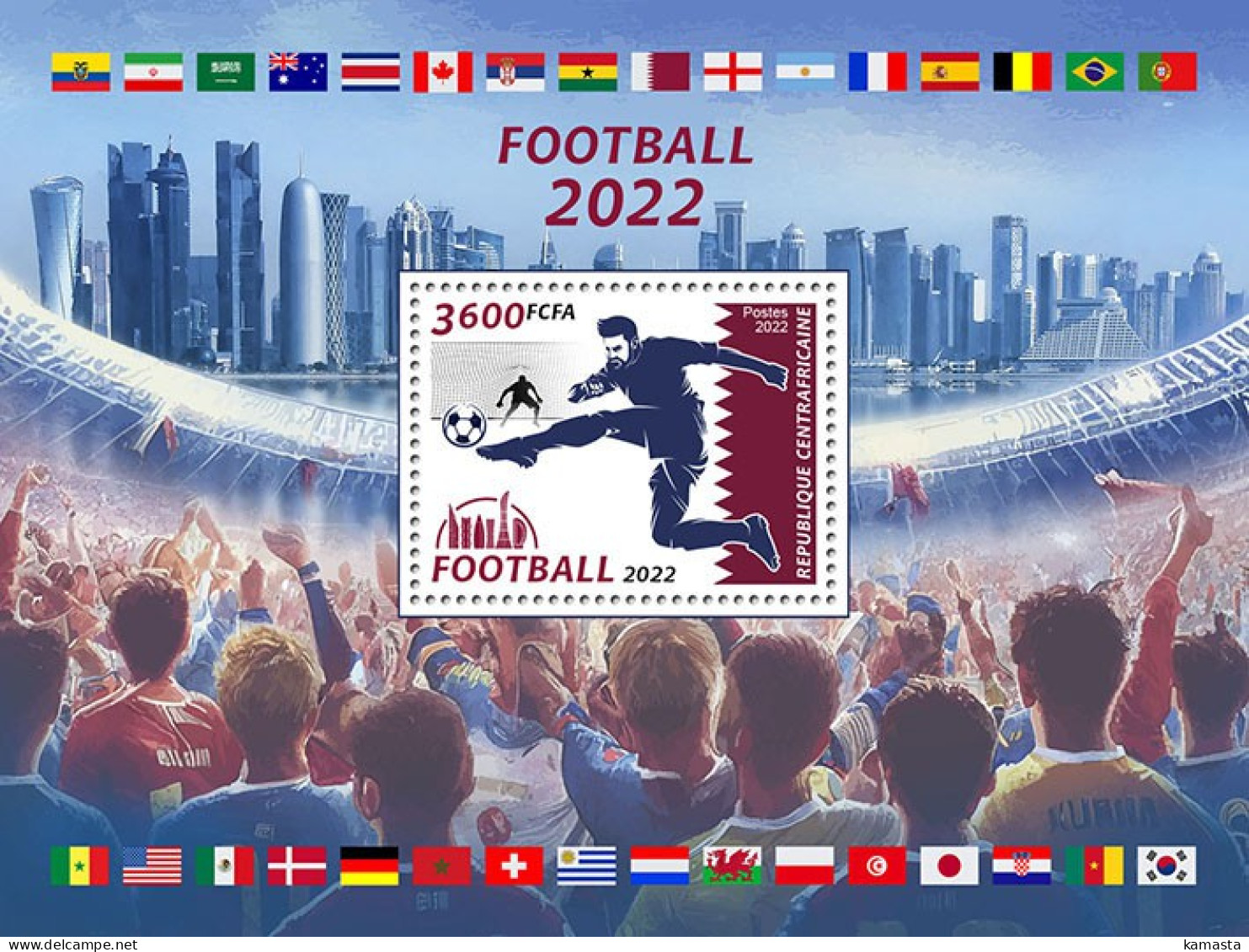 Central Africa  2022 Football. (828b1) OFFICIAL ISSUE - 2022 – Qatar