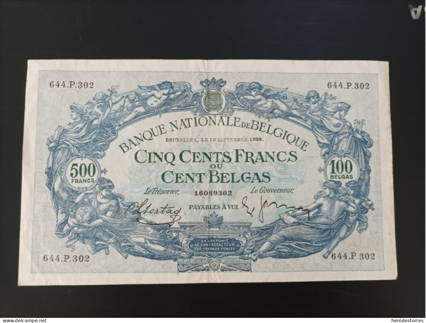 Billete De Bélgica De 500 Francos, Año 1938 - 500 Francs