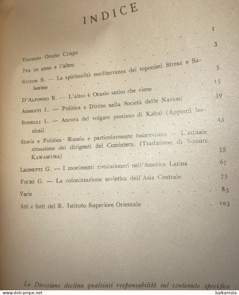 Istituto Superiore Orientale Di Napoli Annali Vol VIII Facs.II  Marzo 1935 XV - Alte Bücher