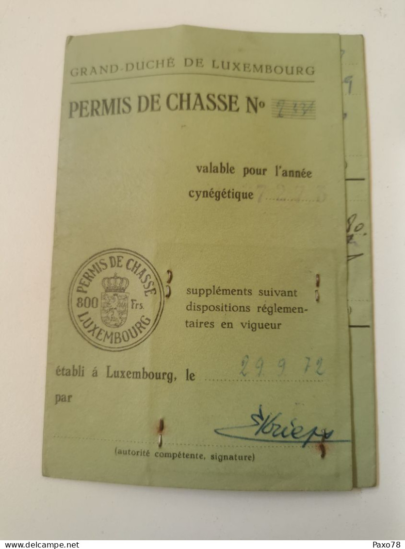 Luxembourg, Permis De Chasse 1972 - Briefe U. Dokumente