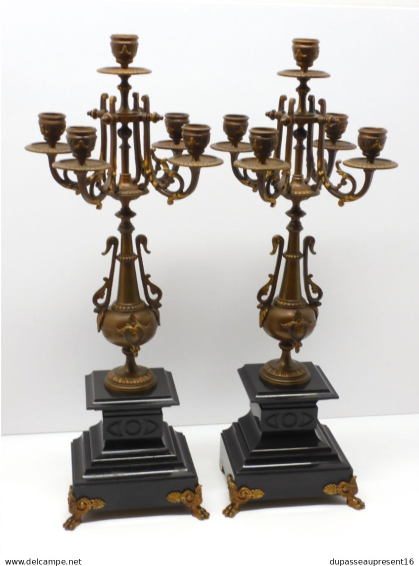 - BELLE PAIRE De BOUGEOIRS CANDELABRES 5 FEUX NAPOLEON III BRONZE MARBRE NOIR   E - Kronleuchter, Kandelaber & Kerzenhalter