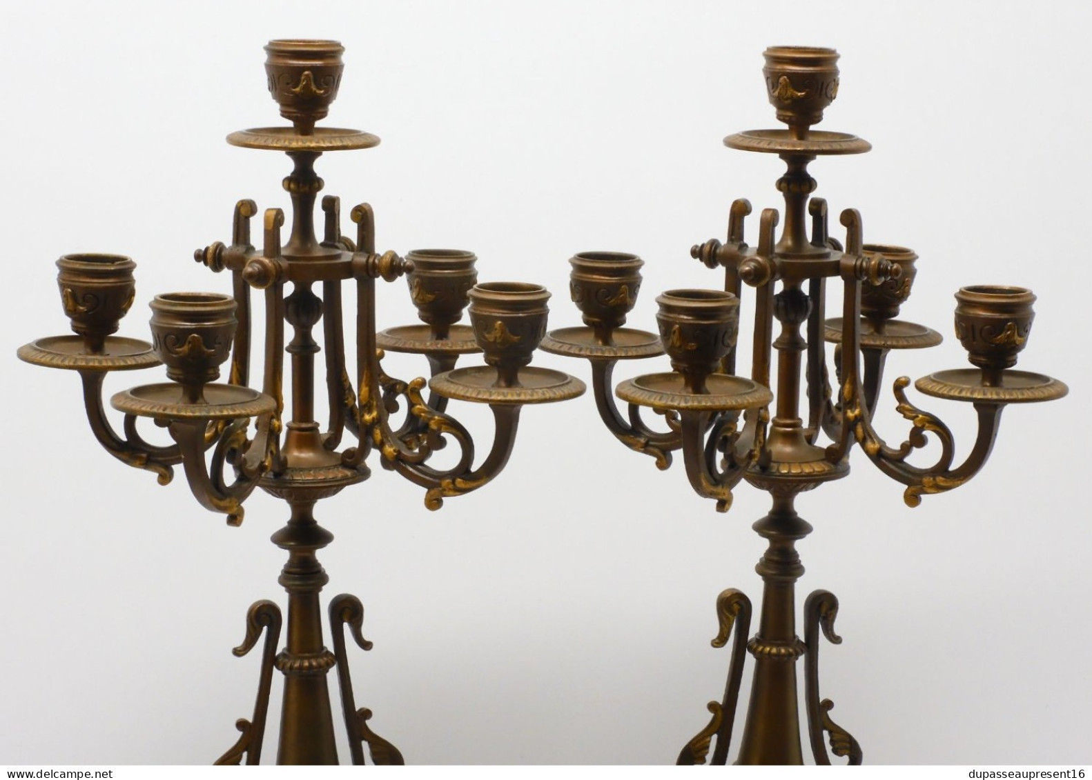 - BELLE PAIRE De BOUGEOIRS CANDELABRES 5 FEUX NAPOLEON III BRONZE MARBRE NOIR   E - Chandeliers, Candélabres & Bougeoirs