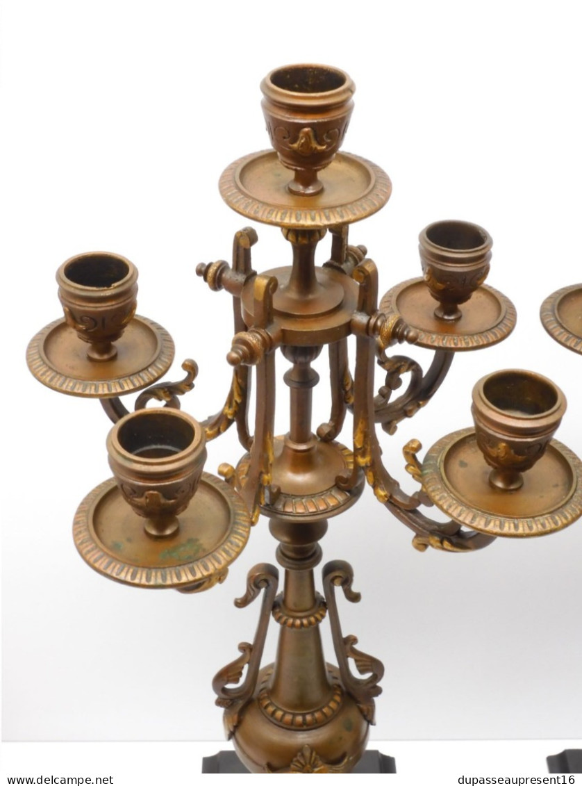 - BELLE PAIRE De BOUGEOIRS CANDELABRES 5 FEUX NAPOLEON III BRONZE MARBRE NOIR   E - Candeleros, Candelabros Y Palmatorias